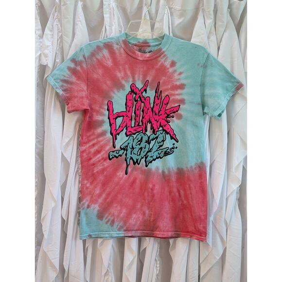 Blink-182 Drip Logo Tie-Dye T-Shirt Unisex Size Small Pink/Green 100% Cotton - Picture 7 of 7